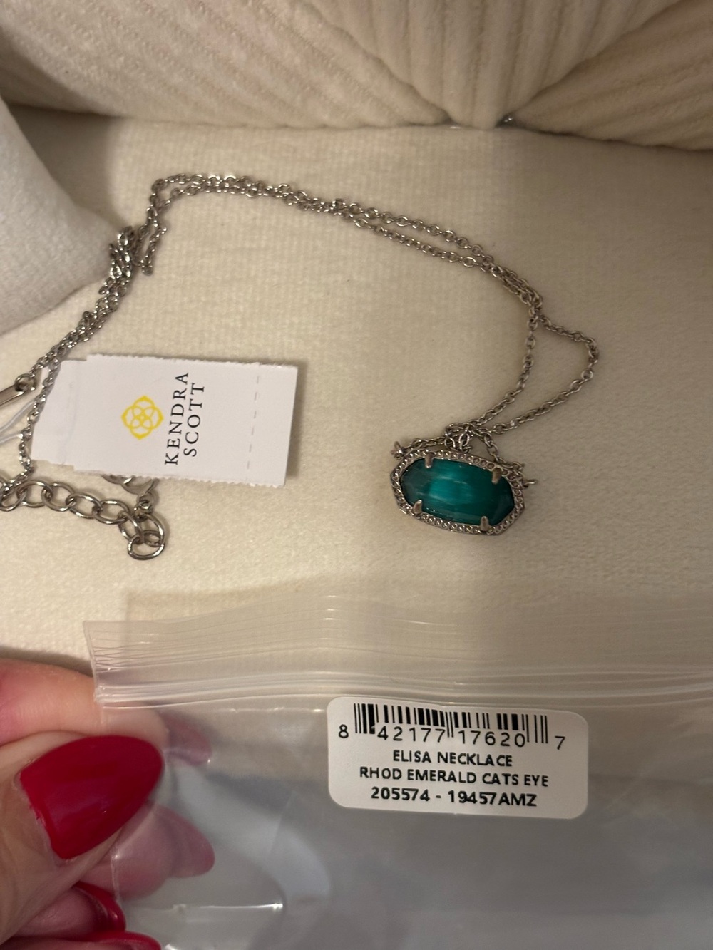 Kendra Scott Silver Necklace with Green Oval Stone - Picture 5 of 6